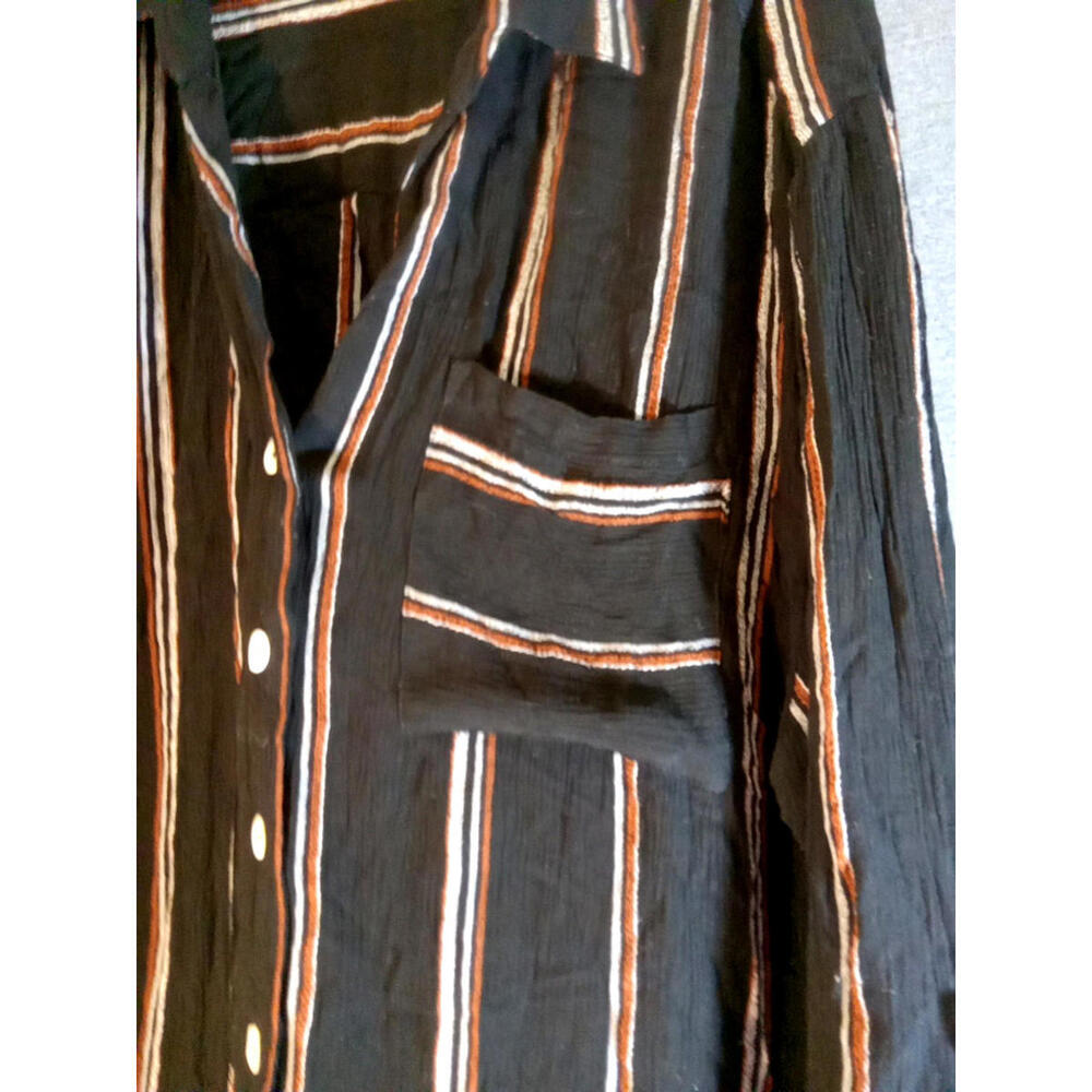 Club Z Collection Blouse Top Womens Size Large Black Multi Y3K Gypsy Striped - Picture 7 of 9